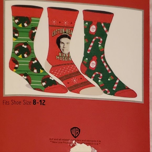 Elf  Christmas crew socks,  3 pack,  fits shoe sizes 8-12. New in box - Picture 5 of 6